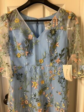 SD Collection Blue Midi Dress with Multicolor Floral Embroidery
